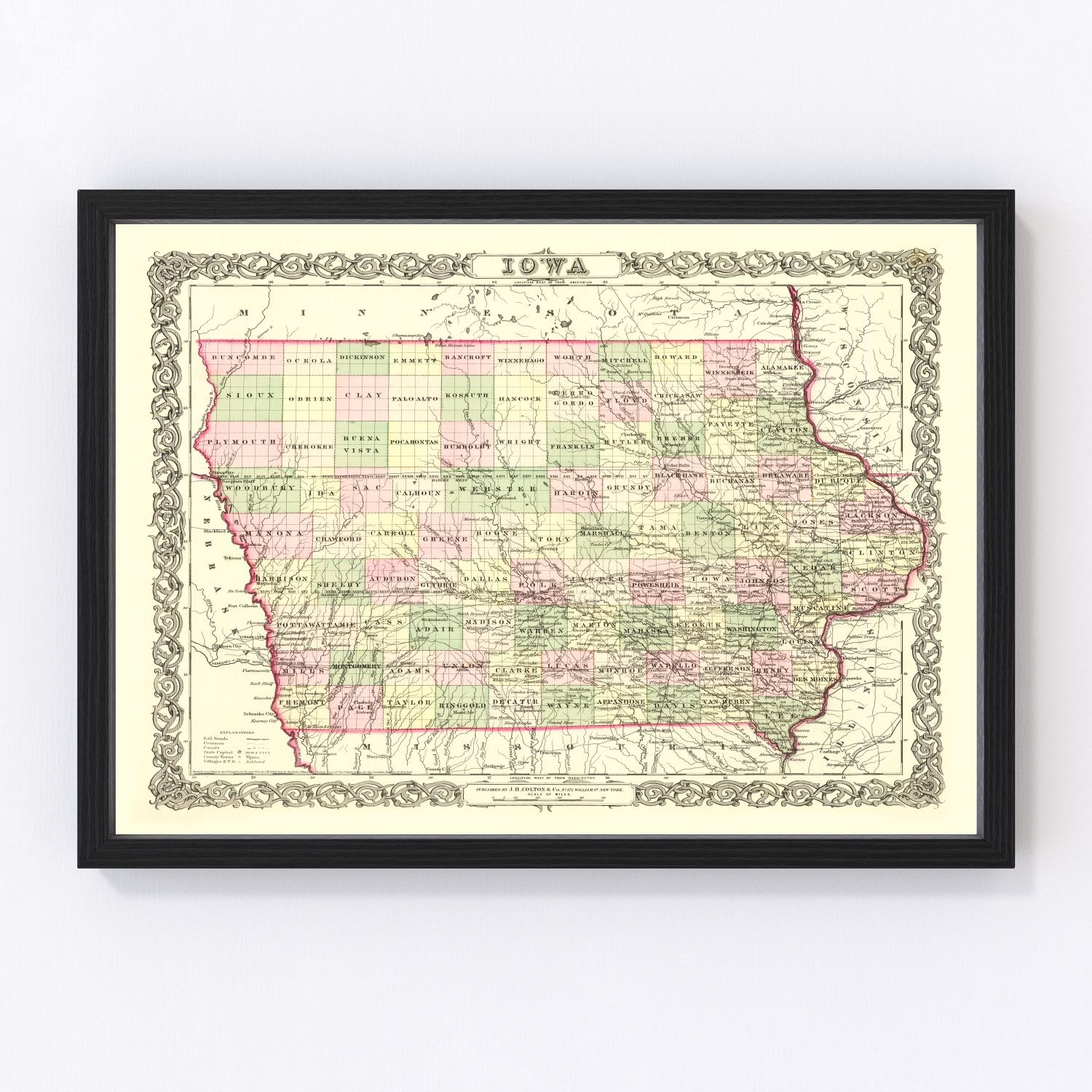 Vintage Map of Iowa 1856