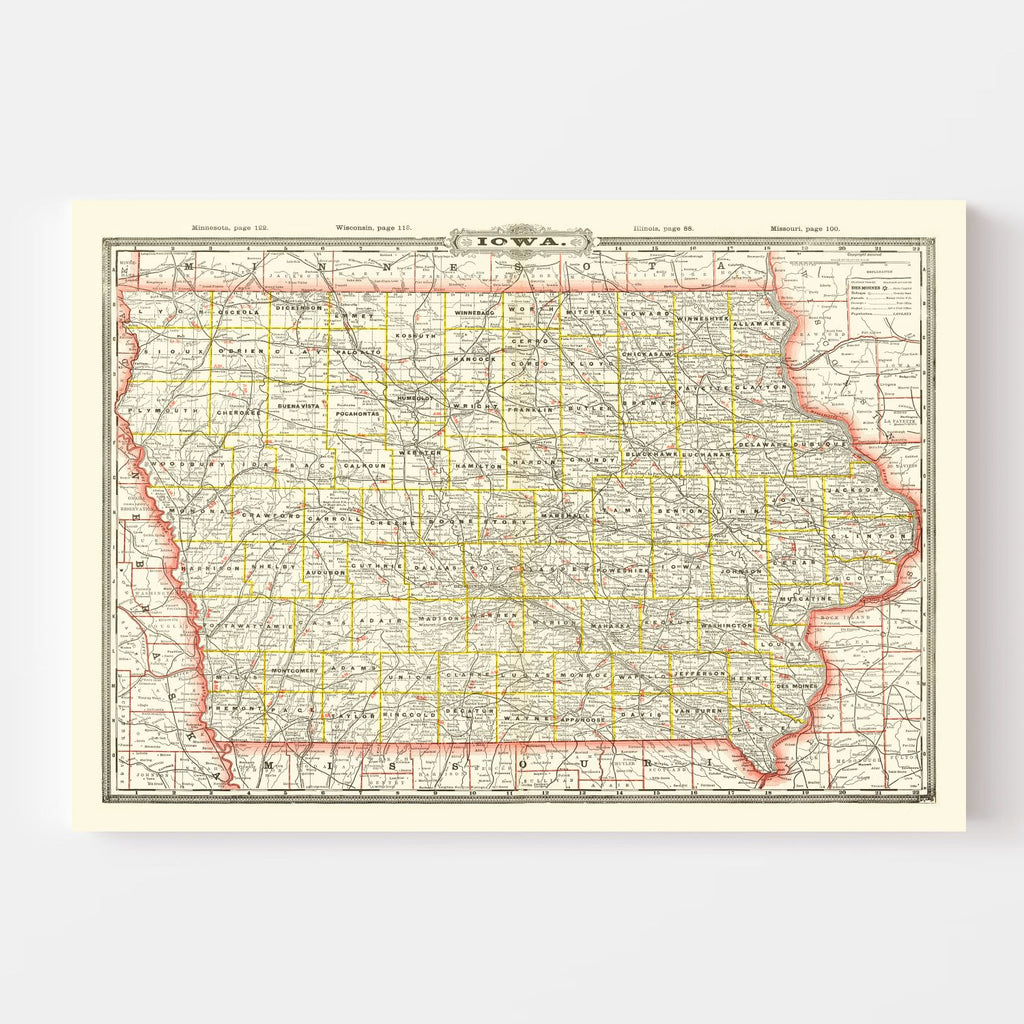 Vintage Map of Iowa 1888