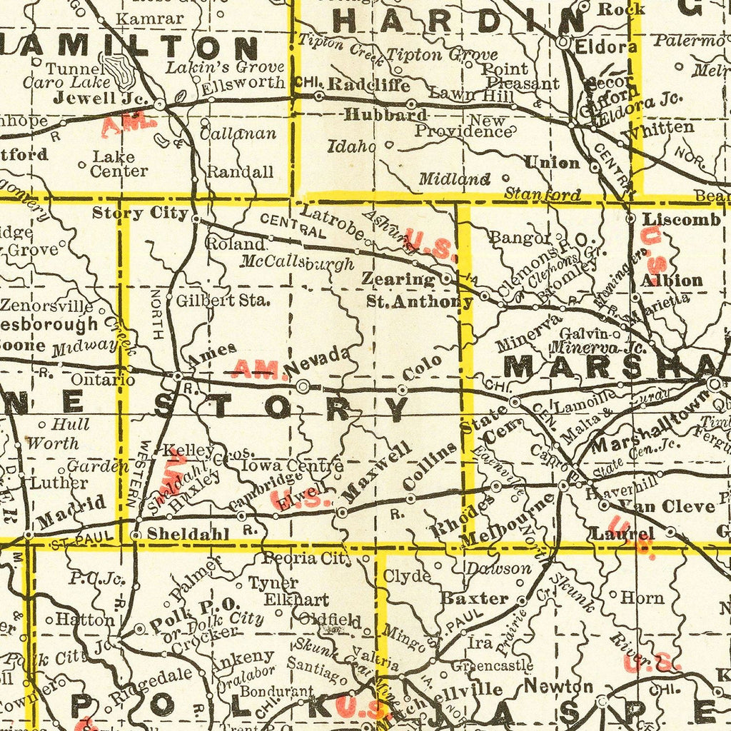Vintage Map of Iowa 1888