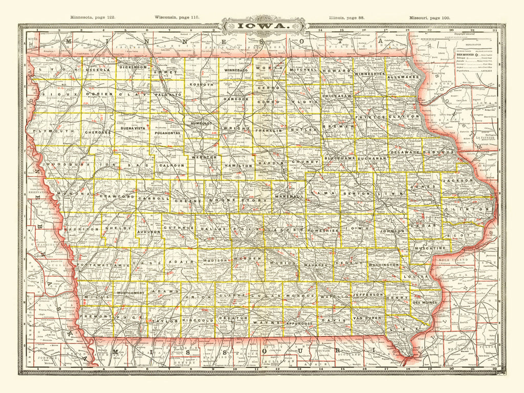 Vintage Map of Iowa 1888