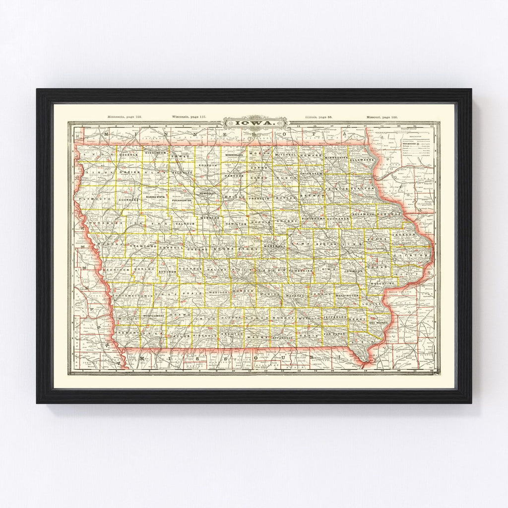 Vintage Map of Iowa 1888