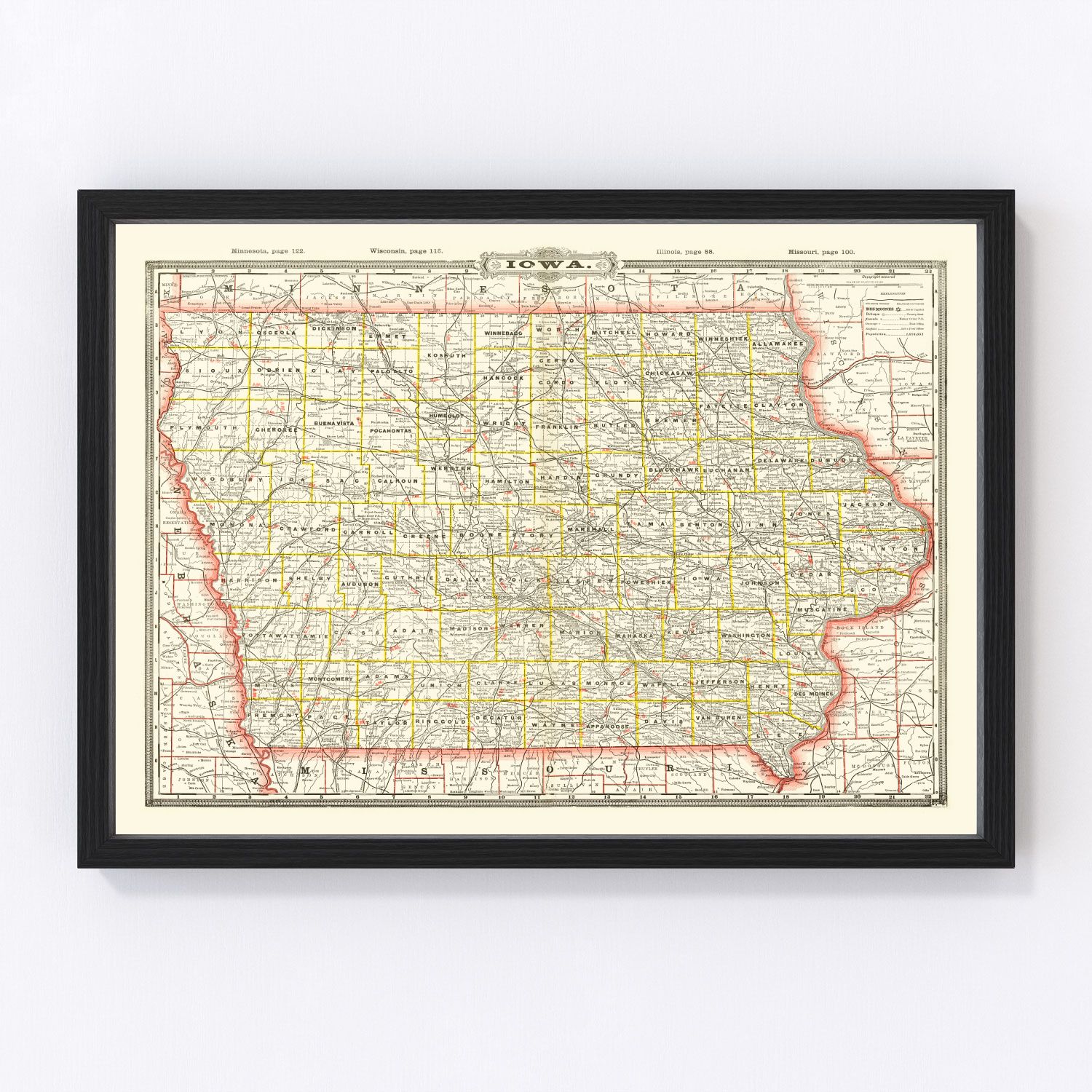 Vintage Map of Iowa 1888