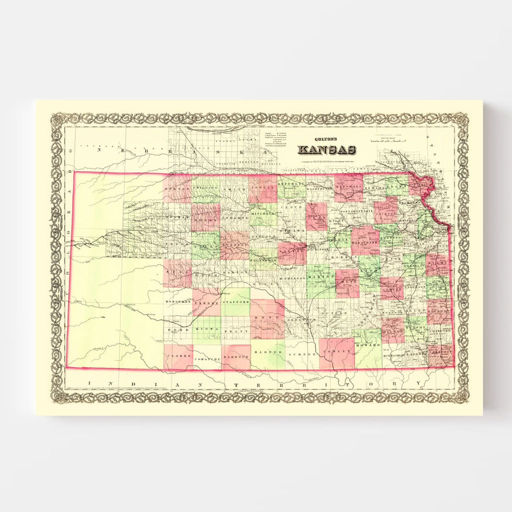 Vintage Map of Kansas 1871