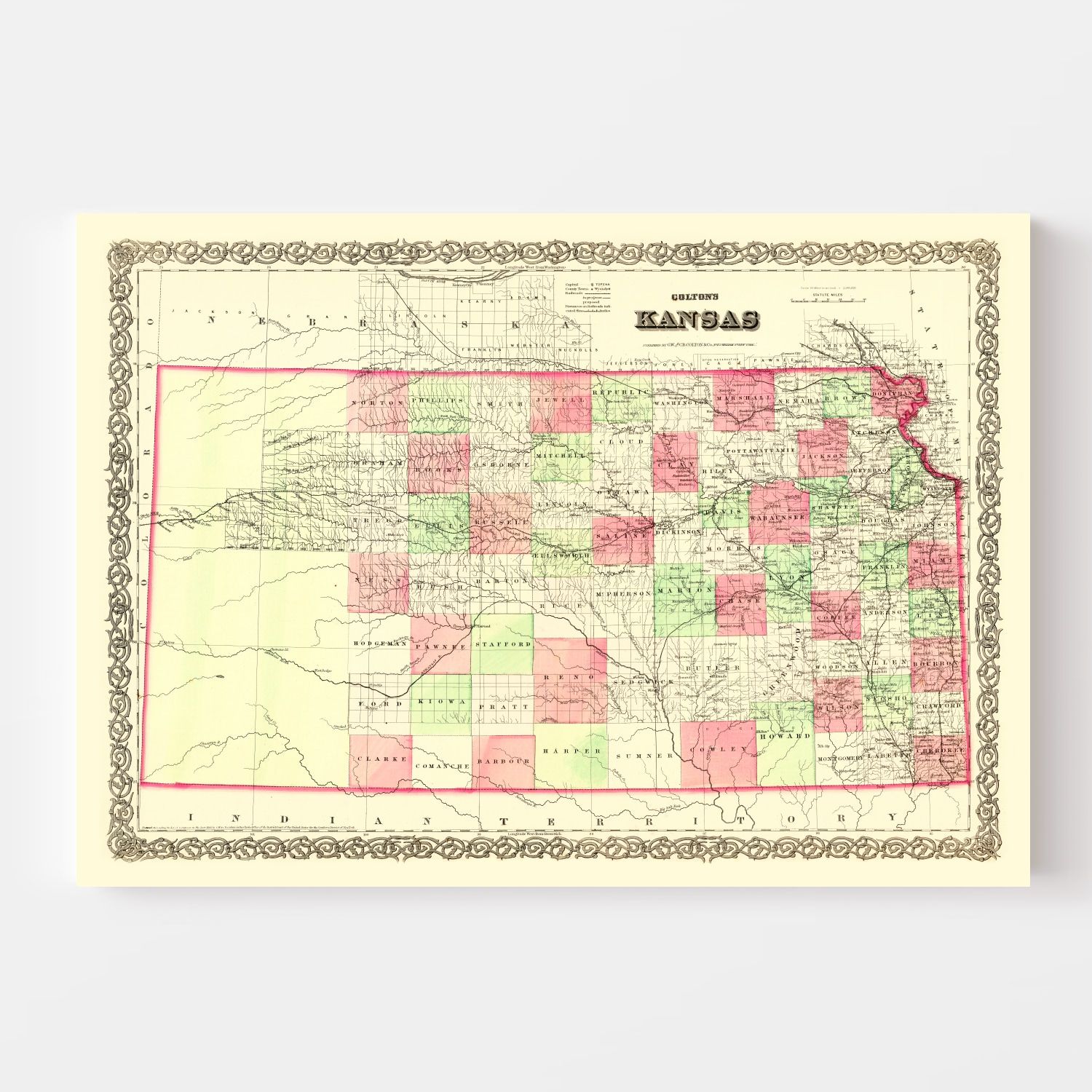 Vintage Map of Kansas 1871
