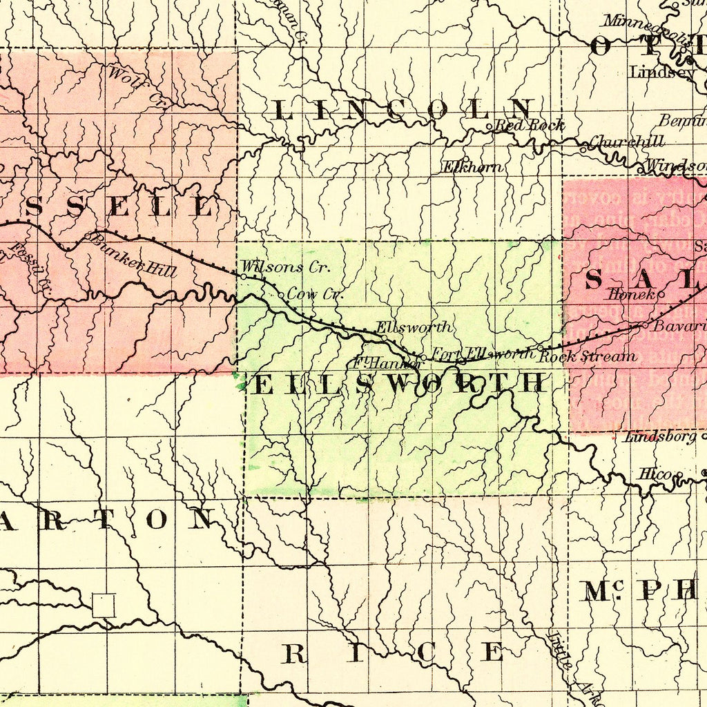 Vintage Map of Kansas 1871