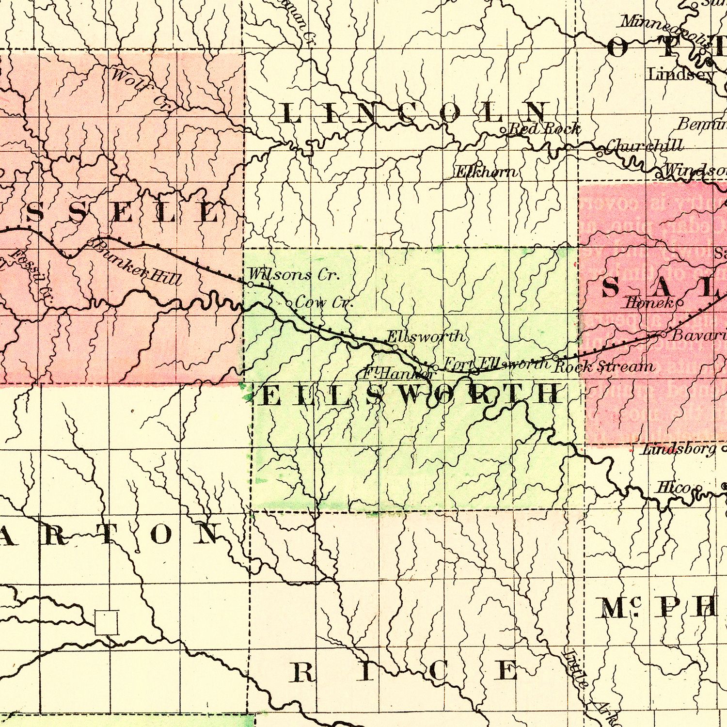 Vintage Map of Kansas 1871