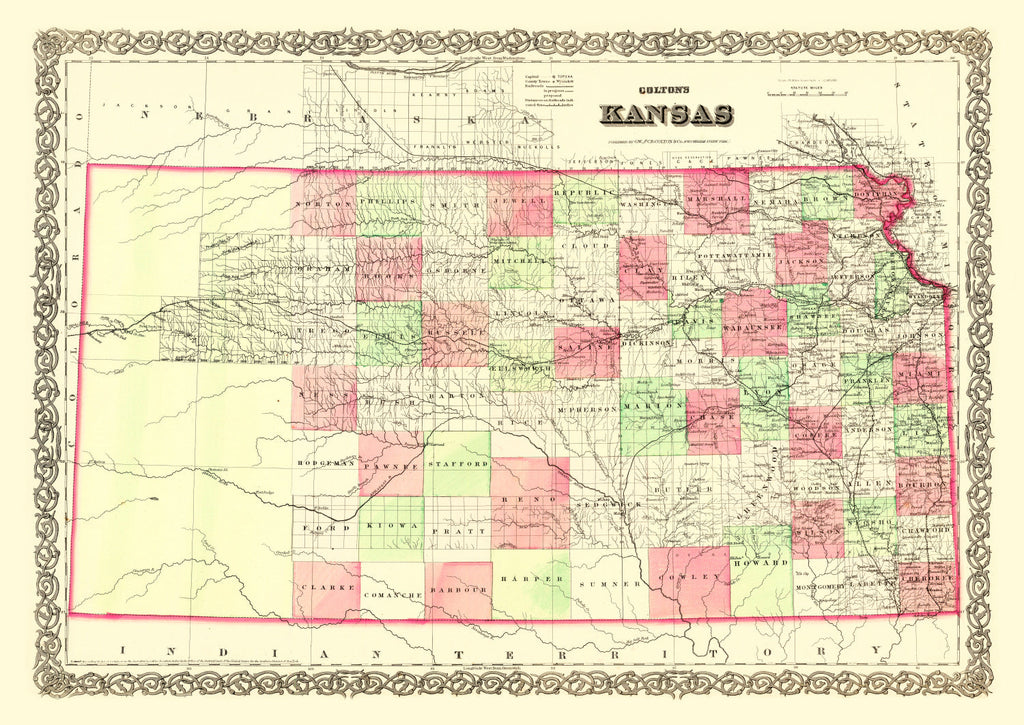 Vintage Map of Kansas 1871