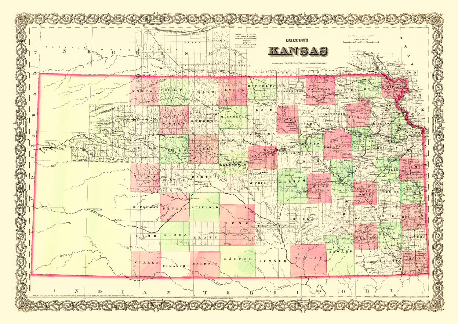 Vintage Map of Kansas 1871