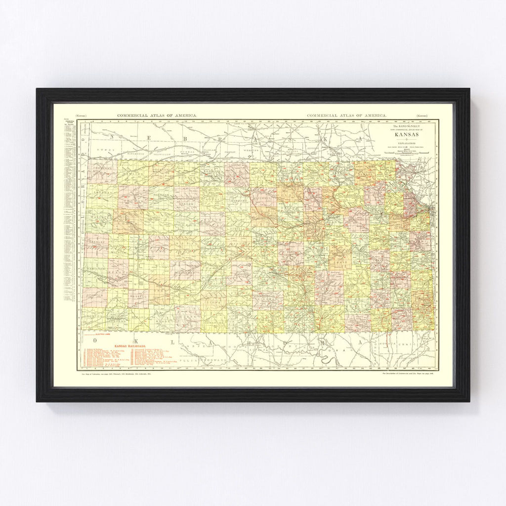 Vintage Map of Kansas 1917