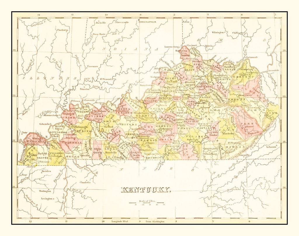 Vintage Map of Kentucky 1835