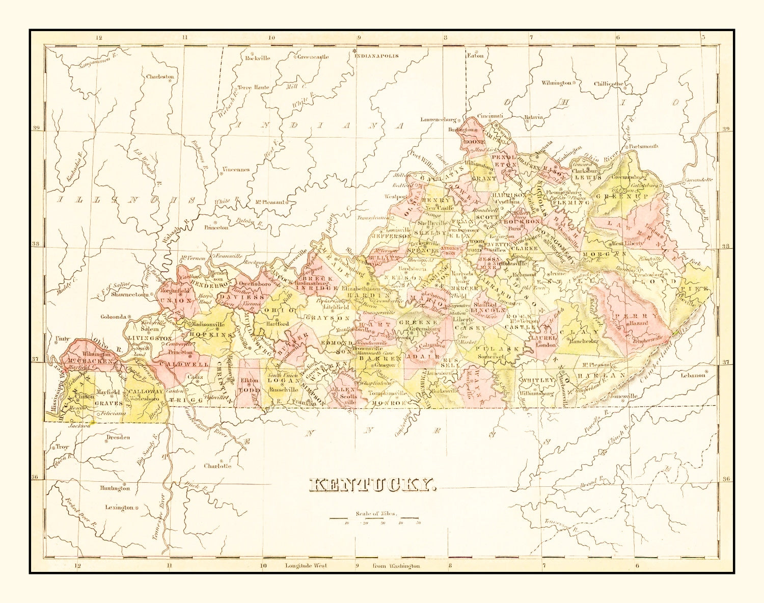 Vintage Map of Kentucky 1835