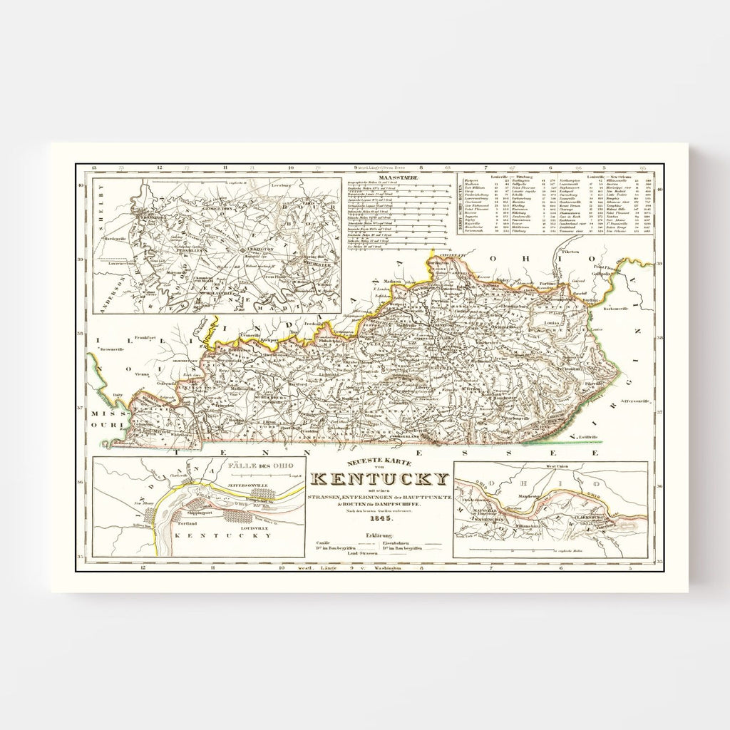 Vintage Map of Kentucky 1845
