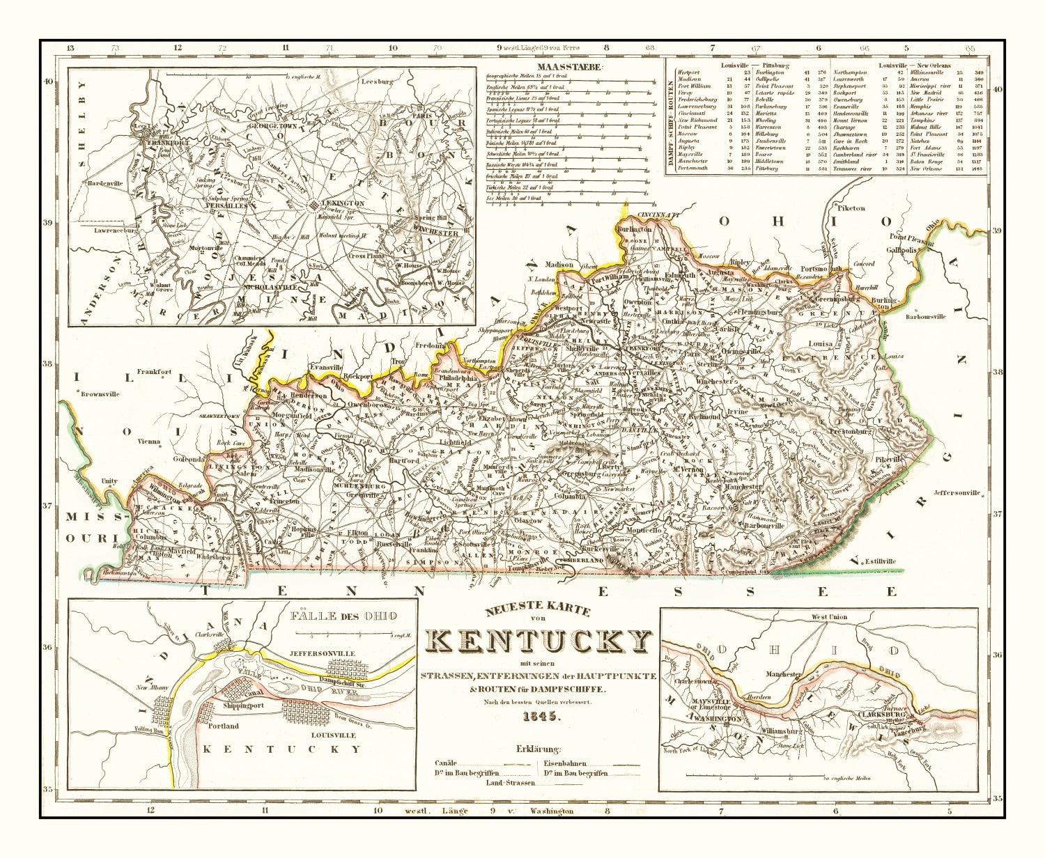 Vintage Map of Kentucky 1845