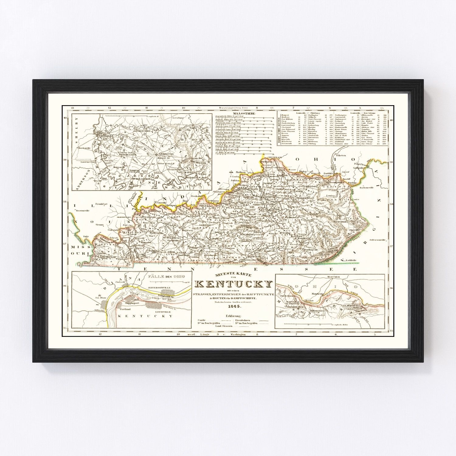 Vintage Map of Kentucky 1845
