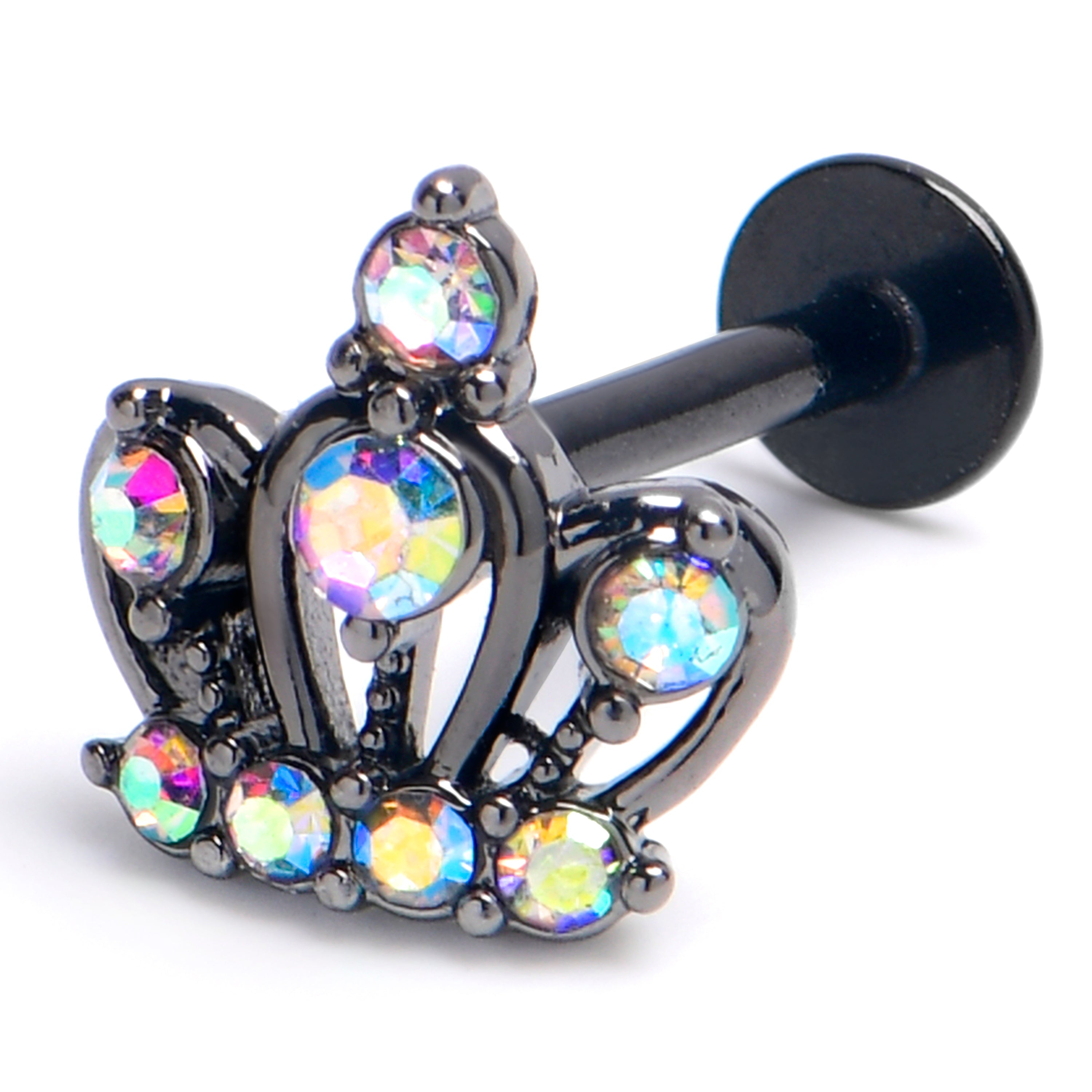 16G 5/16 Aurora Gem Black Epic Crown Labret Monroe Tragus