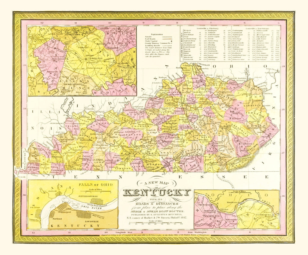 Vintage Map of Kentucky 1847