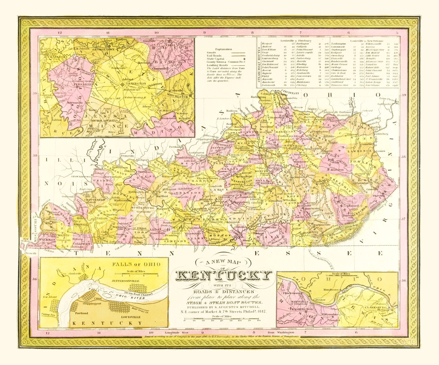 Vintage Map of Kentucky 1847