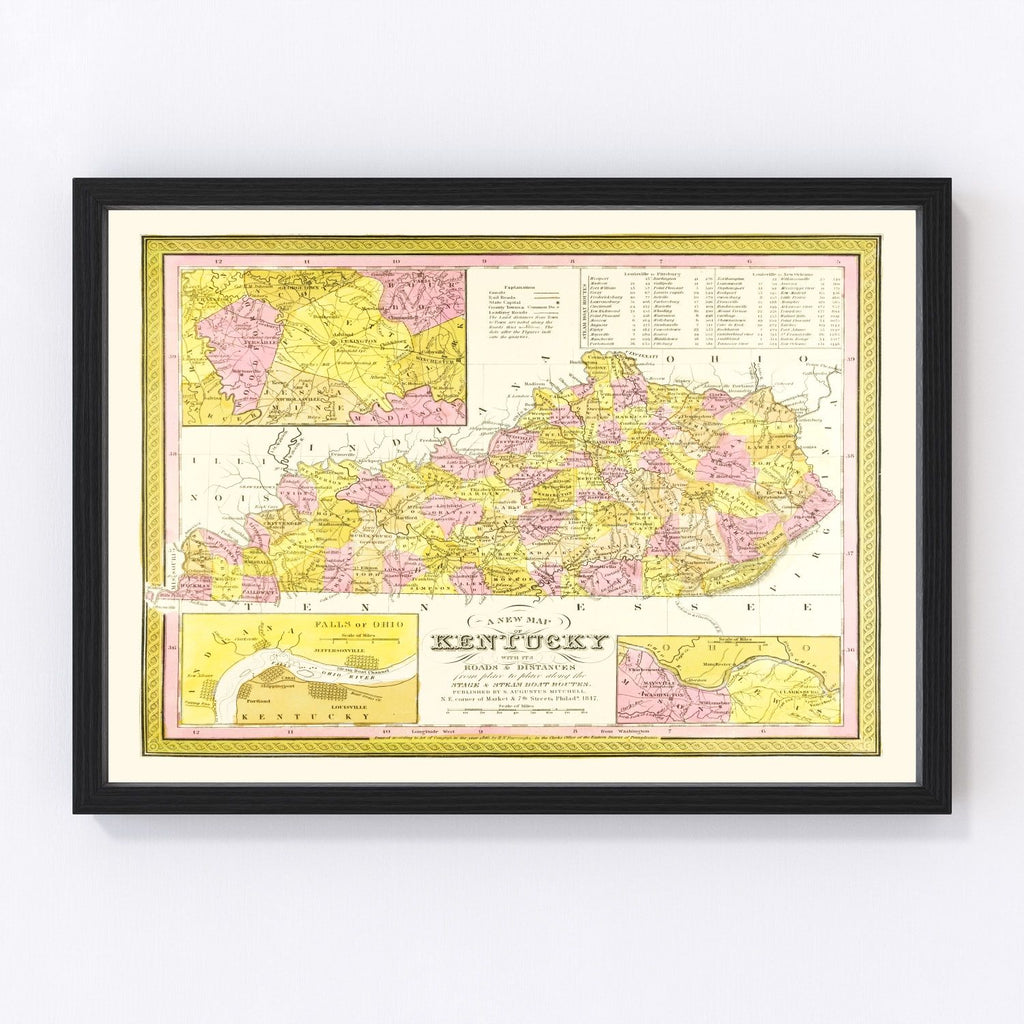 Vintage Map of Kentucky 1847