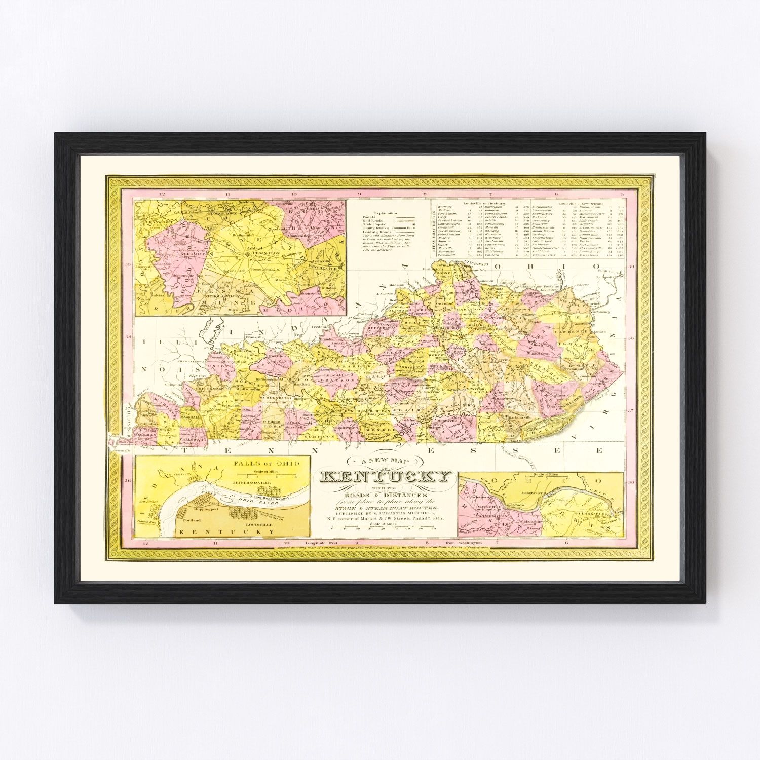 Vintage Map of Kentucky 1847