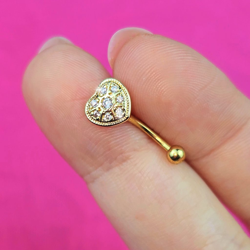 16G 5/16 Clear Gem Gold Tone Ultra Luxe Heart Curved Eyebrow Ring