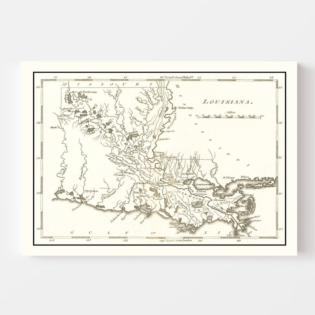 Vintage Map of Louisiana 1814