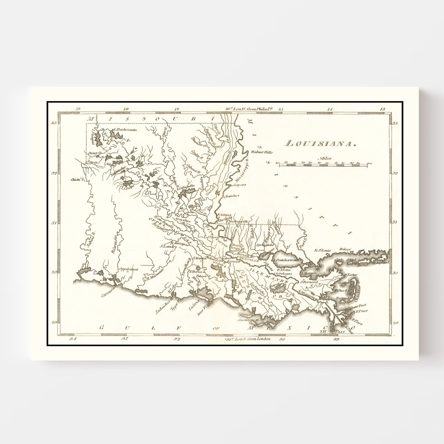 Vintage Map of Louisiana 1814