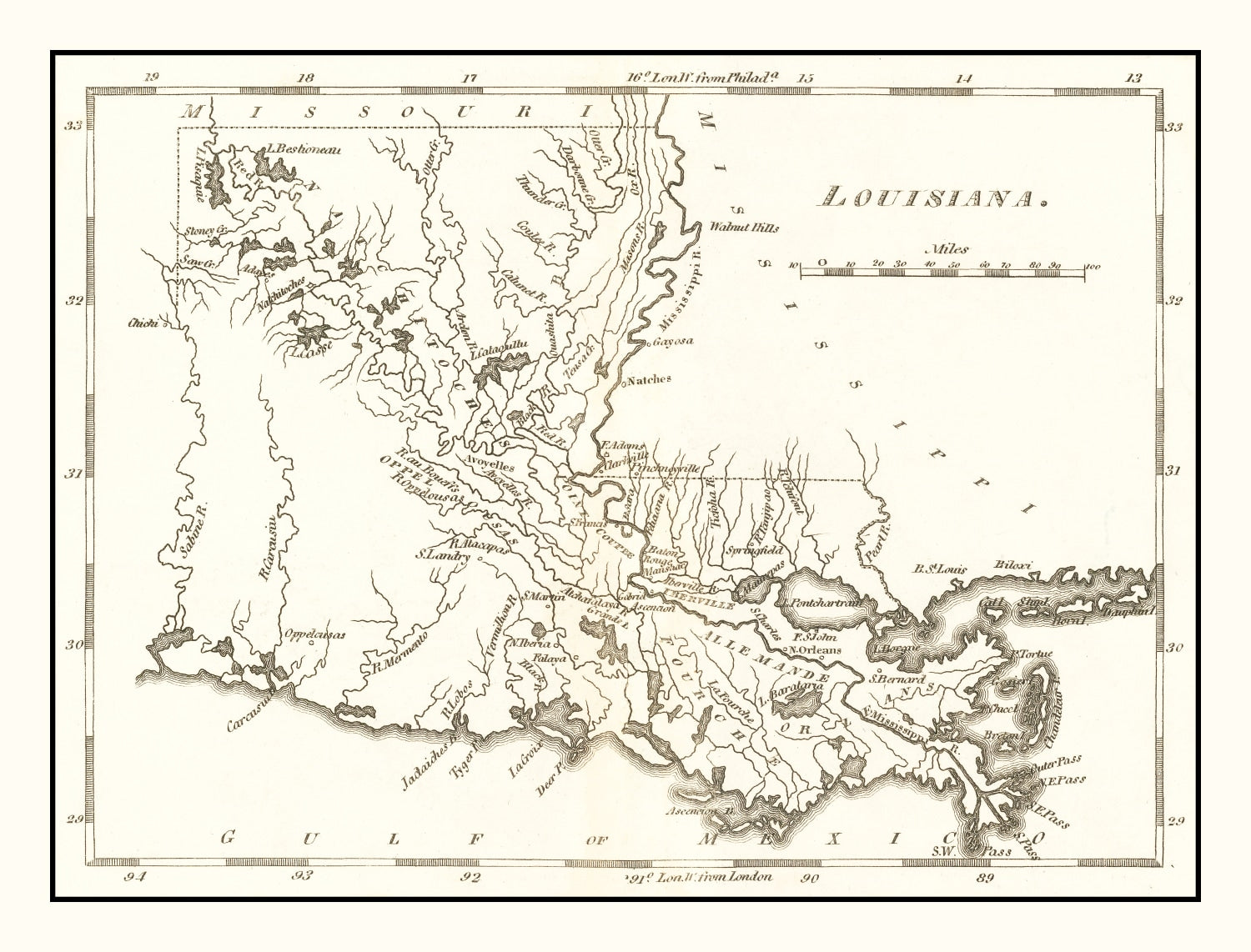 Vintage Map of Louisiana 1814