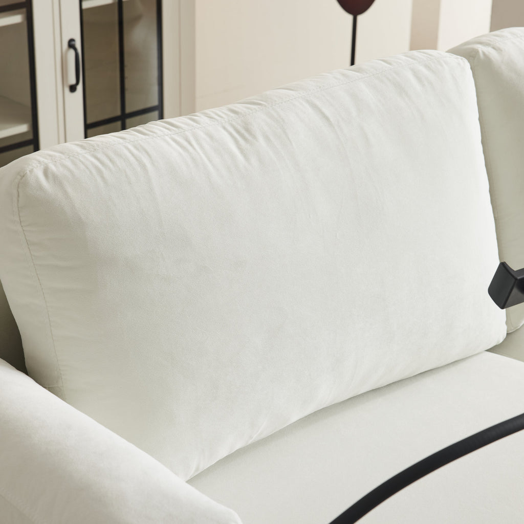 Pull-out sofa bed, chenille material, pull-out queen sofa bed, with USB charging, mobile phone holder, memory sofa, removable and washable cushions, suitable for living room, bedroom, apartment, white