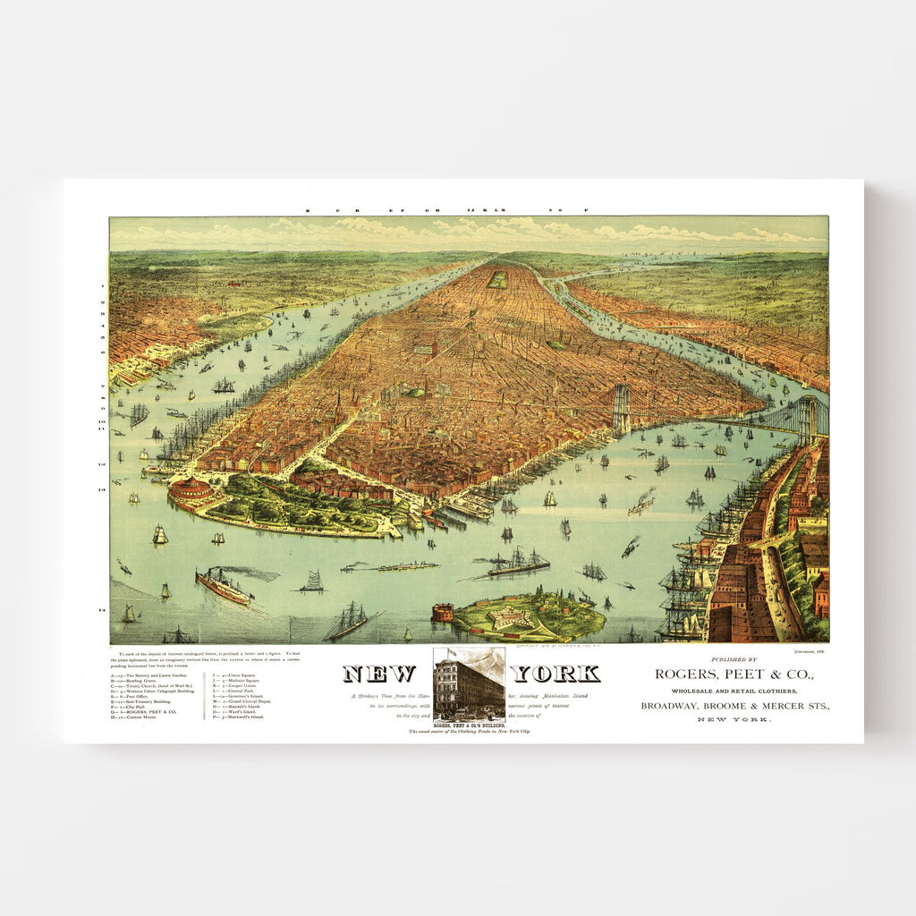 Vintage Map of New York City, New York 1879
