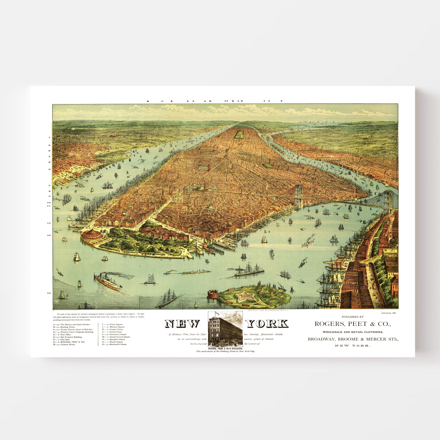 Vintage Map of New York City, New York 1879