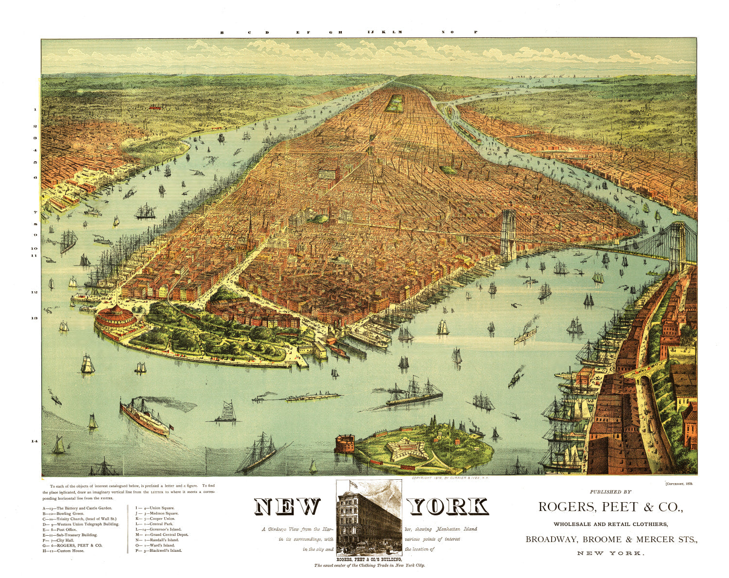 Vintage Map of New York City, New York 1879
