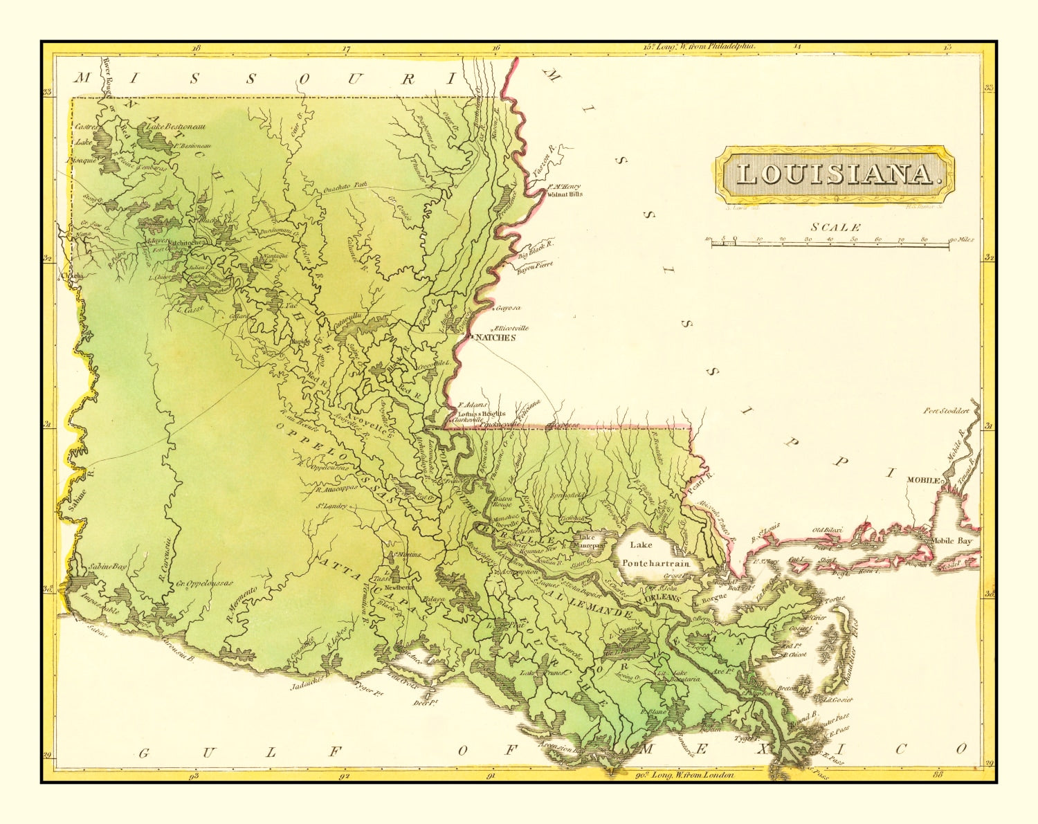 Vintage Map of Louisiana 1816
