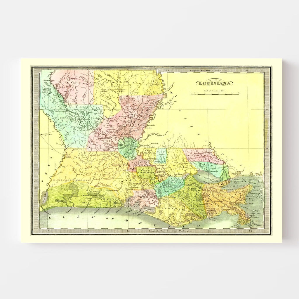 Vintage Map of Louisiana 1836