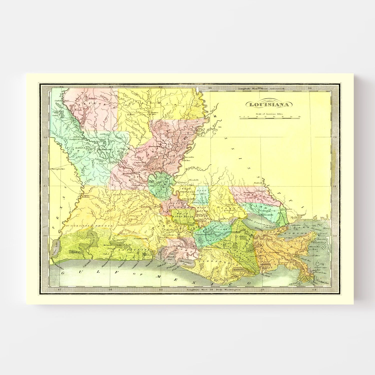 Vintage Map of Louisiana 1836