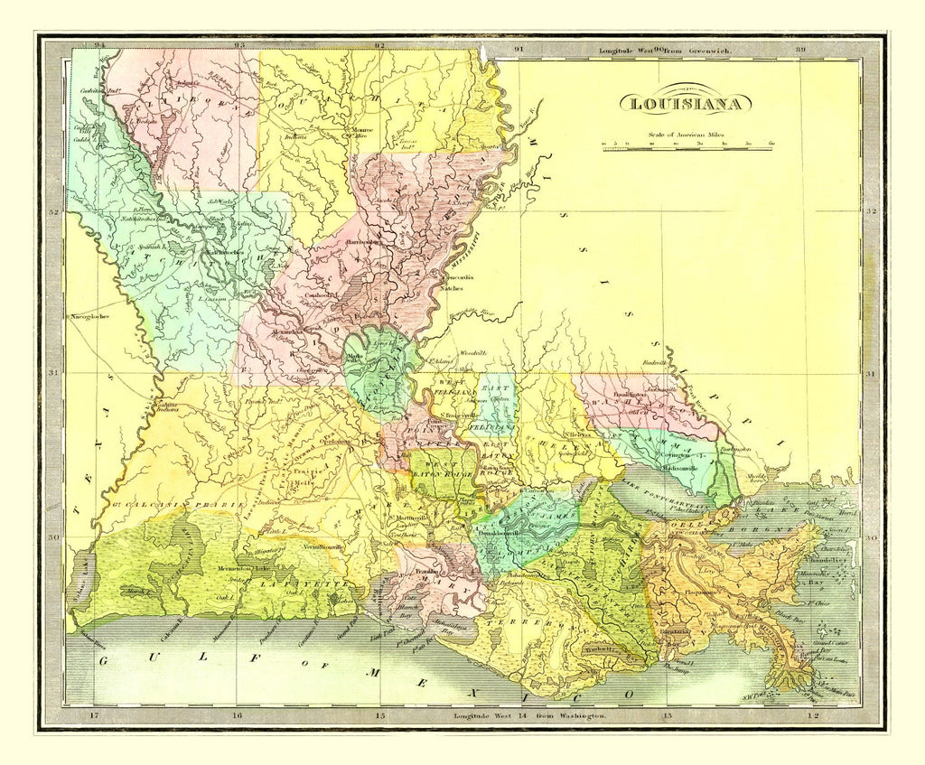 Vintage Map of Louisiana 1836