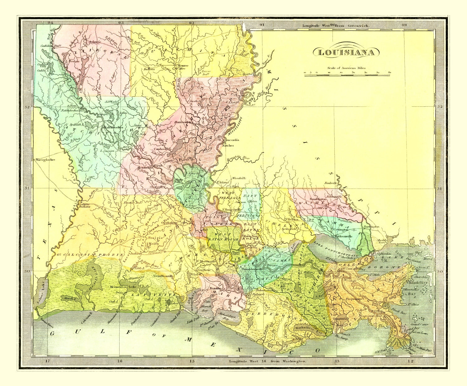 Vintage Map of Louisiana 1836