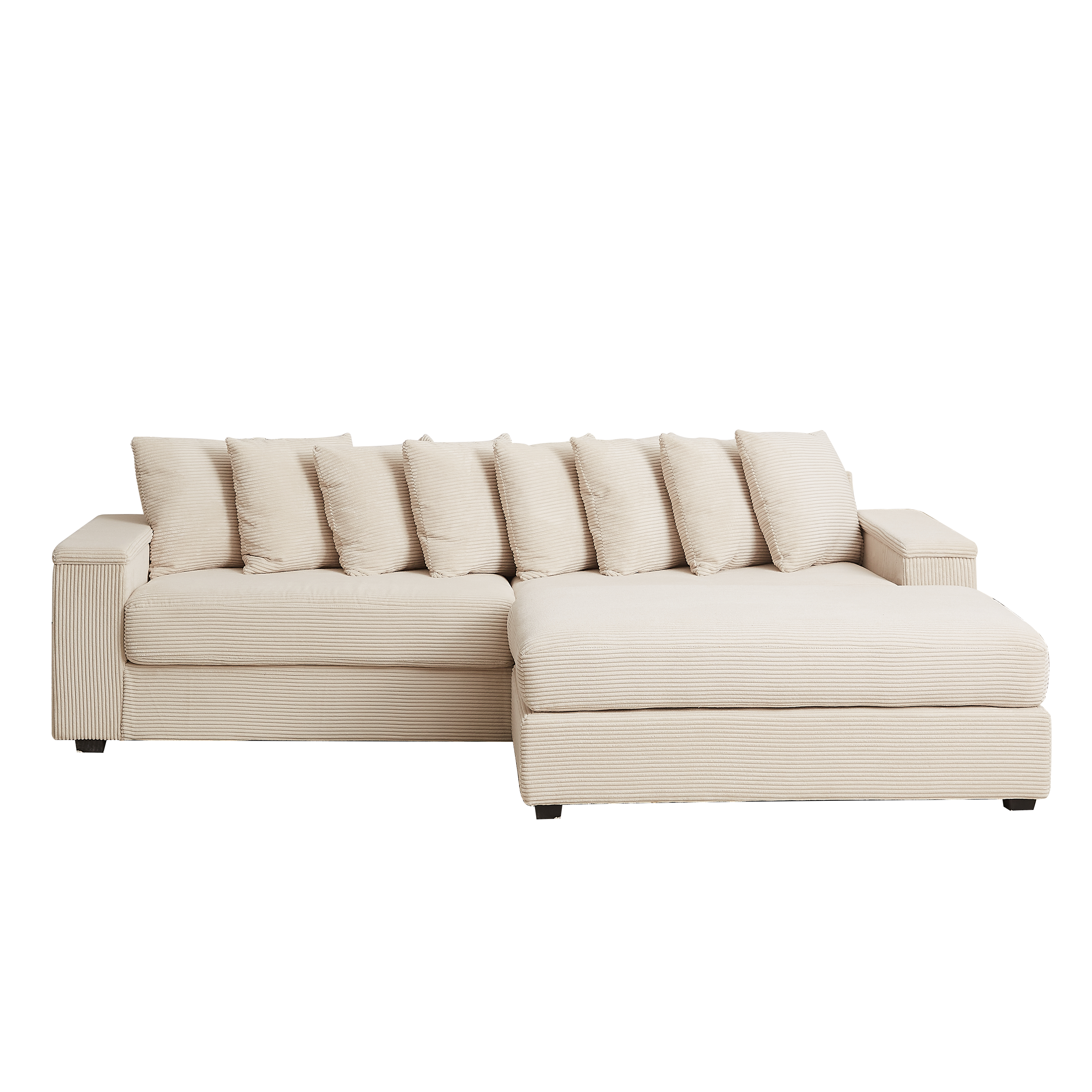 Luxe Oversized L Shaped Sofa with Chaise,Comfy Corduroy L Shaped Sectional Couches with 8 Pillows and Two Armrest storage space,Soft Fluffy Upholstered Sofa Bed for Living Room Apartment Bedroom