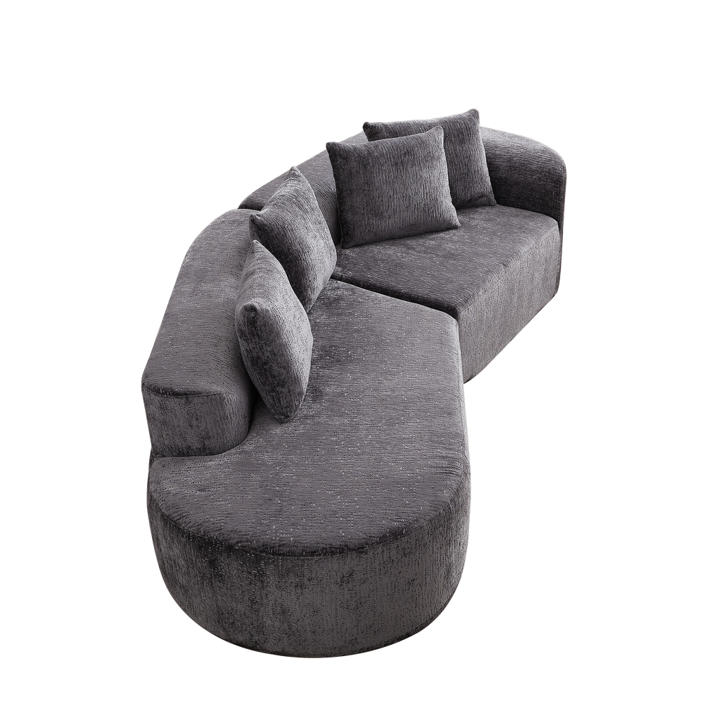 Modern Upholstered Oversized Sectional Sofa, 114-Inch Chenille 4-Seater Extra Deep & Wide Seat Curved Cloud Couch with 4 Throw Pillows, Free Combination Sofa Couch for Living Room,Bedroom