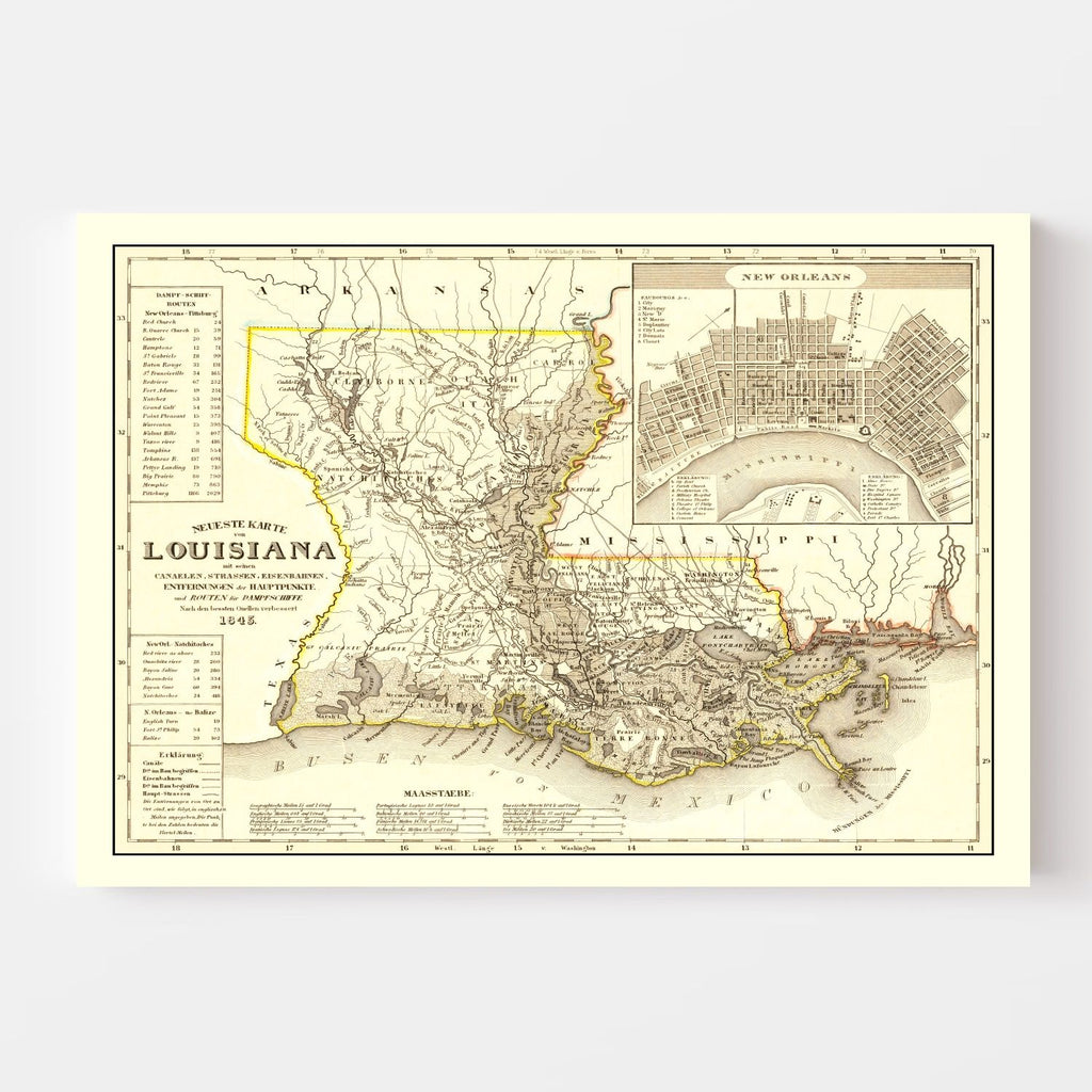 Vintage Map of Louisiana 1845