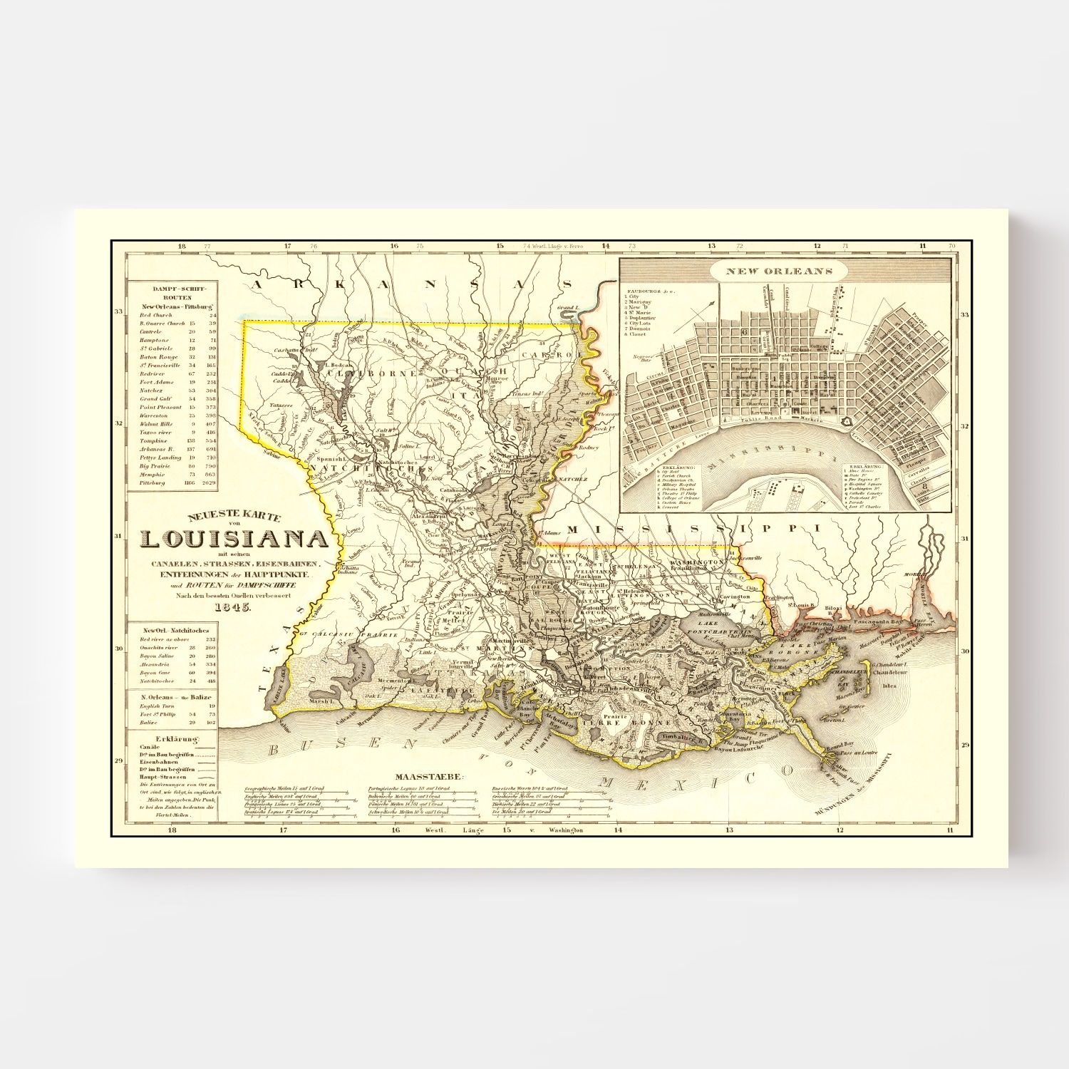 Vintage Map of Louisiana 1845