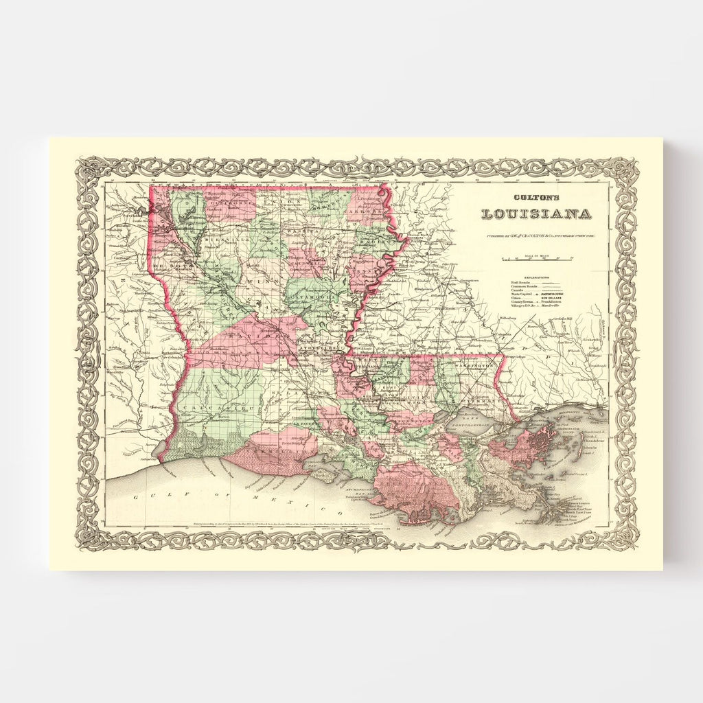 Vintage Map of Louisiana 1871