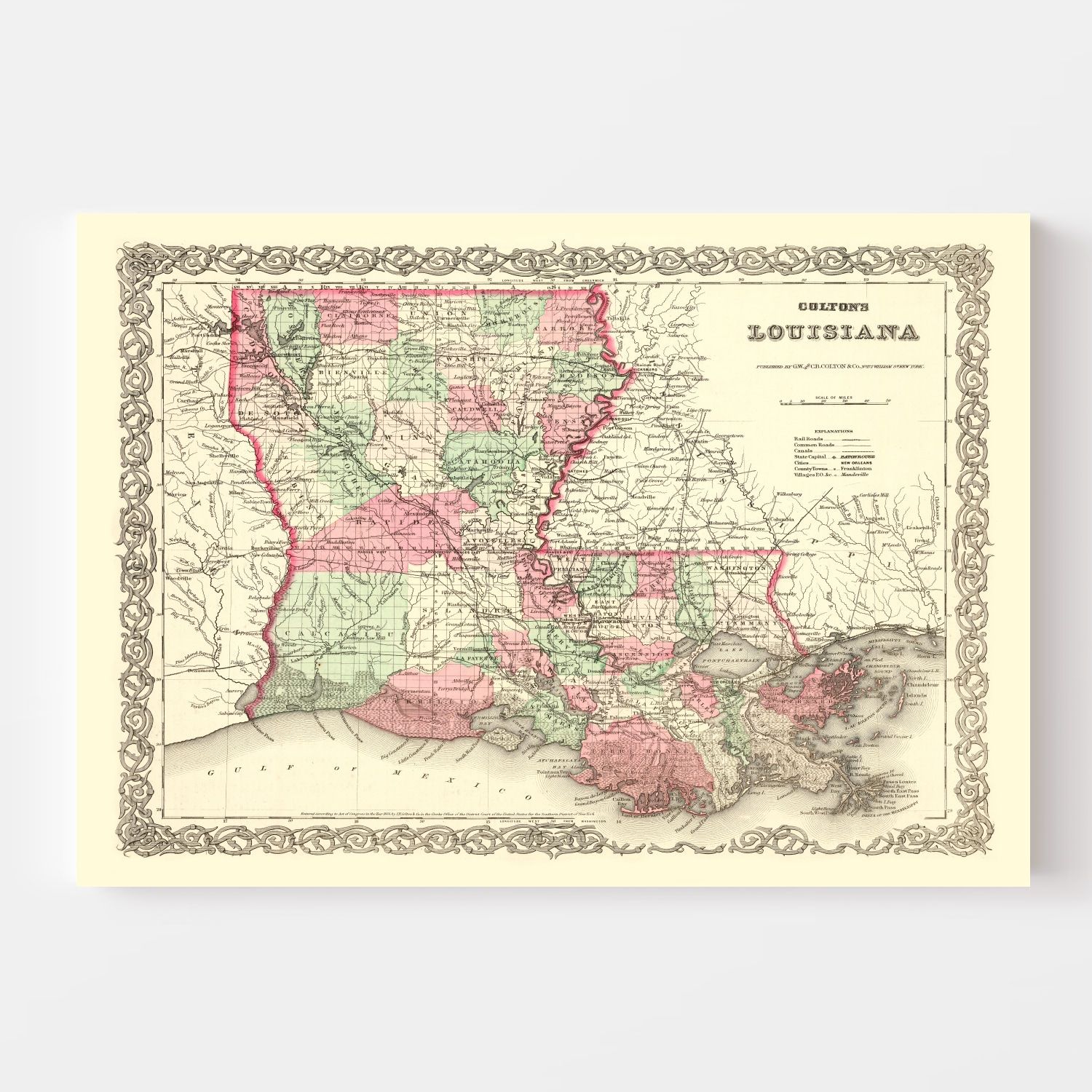 Vintage Map of Louisiana 1871