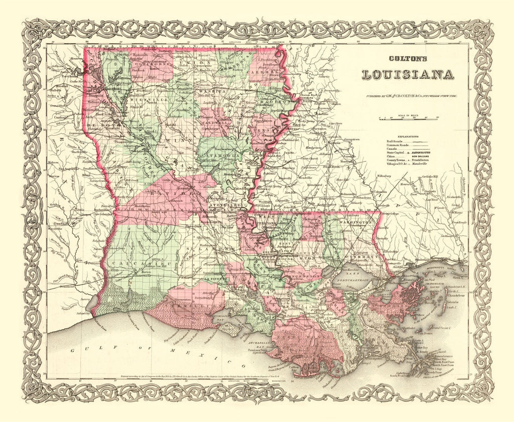 Vintage Map of Louisiana 1871