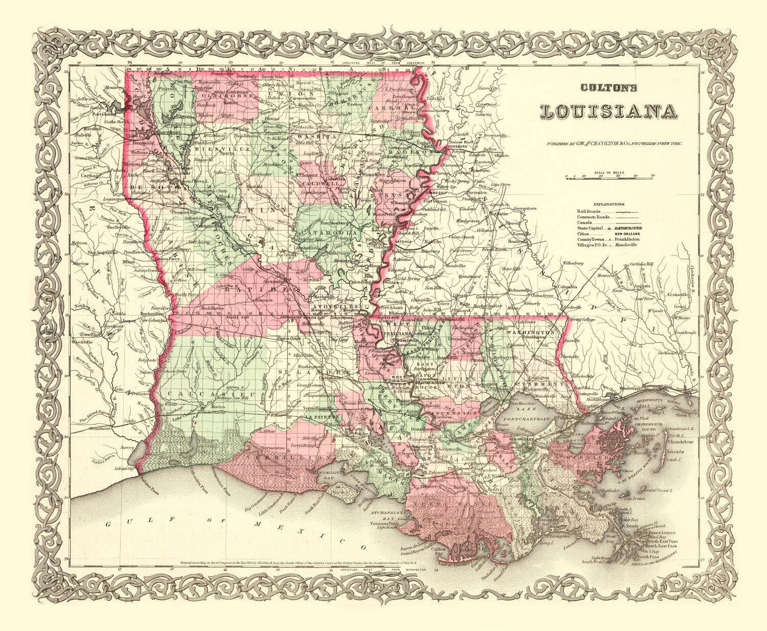Vintage Map of Louisiana 1871