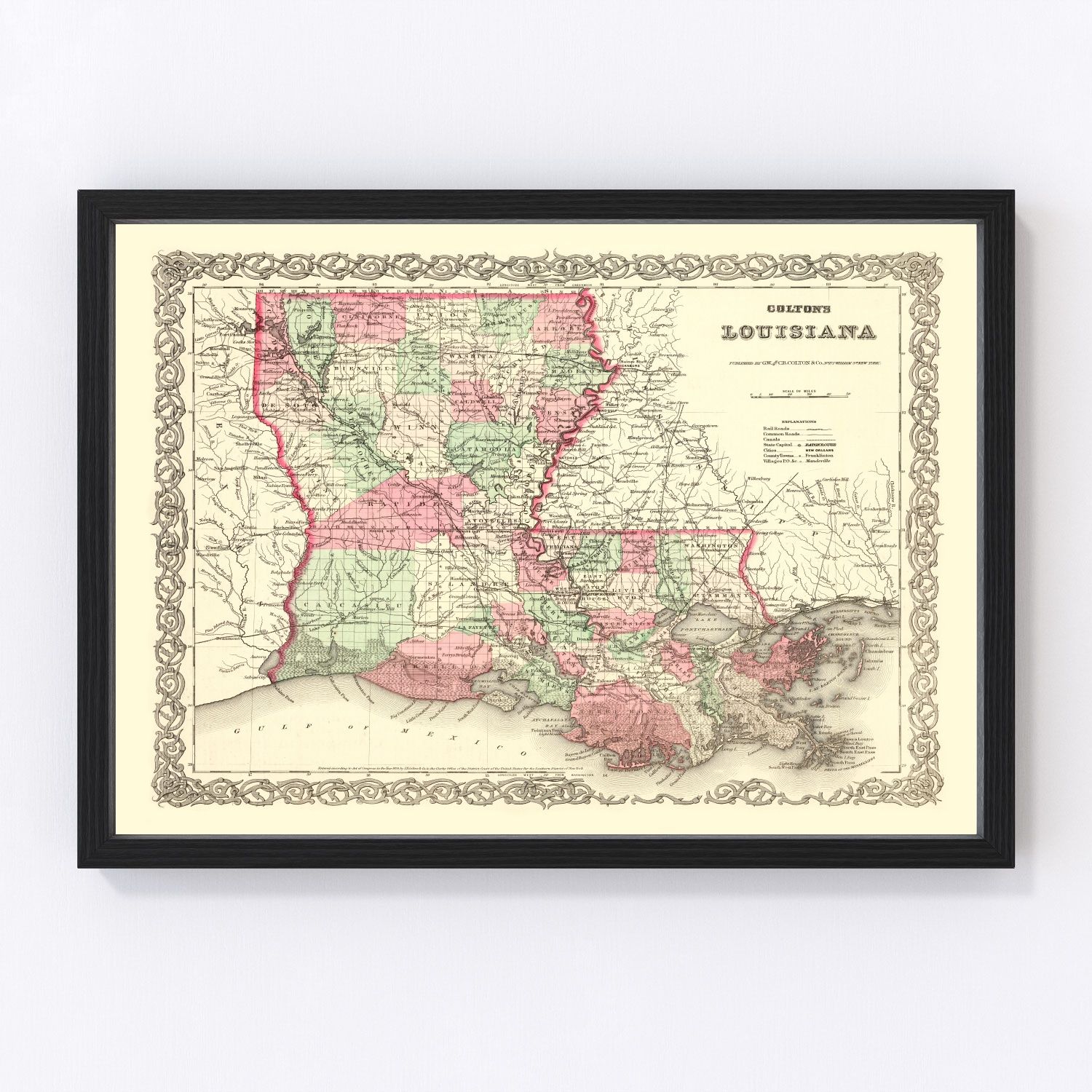 Vintage Map of Louisiana 1871