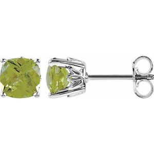 Sterling Silver 5x5 mm Cushion Natural Peridot Earrings