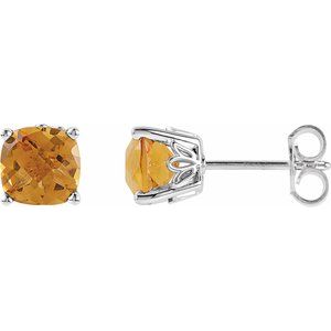 Sterling Silver 6x6 mm Cushion Natural Citrine Earrings