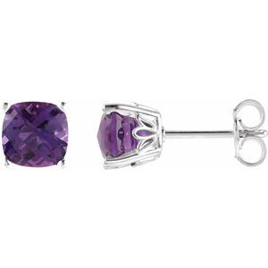 Sterling Silver 5x5 mm Cushion Natural Amethyst Earrings