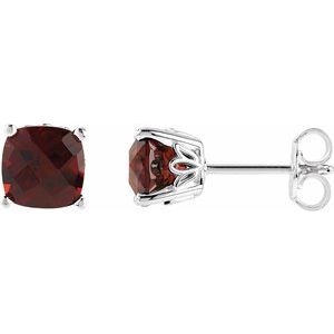Sterling Silver 6x6 mm Cushion Natural Mozambique Garnet Earrings