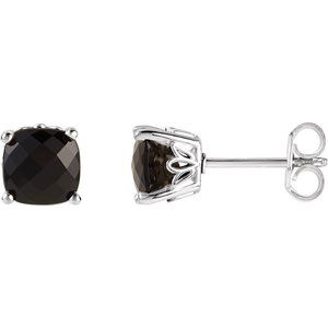 Sterling Silver 8x8 mm Cushion Natural Black Onyx Earrings